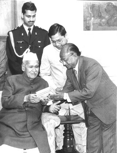 Presenting the book to the then President of India Shankar Dayal Sharma