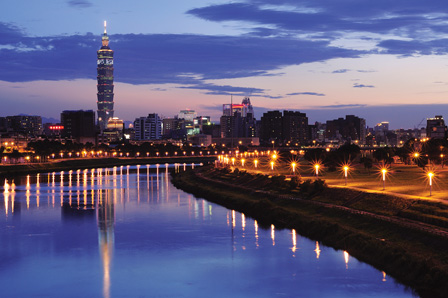 The brilliantly lit Taipei City with its mesmerising sunset sky