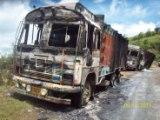 Trucks torched during the blockade