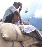 Relief materials arriving at ringhim helipad