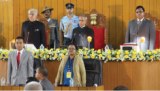 President Pranab Mukherjee with Governor of Meghalaya, KK Paul and Speaker of Meghalaya Lagislative Assembly, AT Mondal at the Meghalaya Legislative Assembly in Shillong