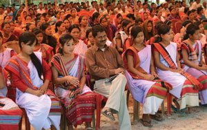 Attendees of Jitendra Choudhury’s poll campaign in Agartala