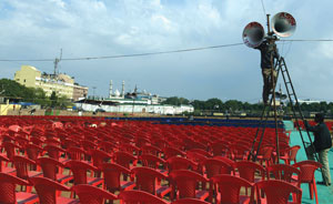 The empty seats at Ram Lila Ground