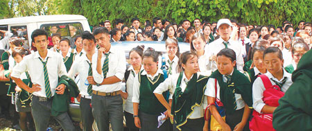 Students of Government College shouts slogans to take back the rise in semester fee as it would be difficult for the poor students to cope up with huge rise in fees in Sikkim