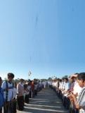 People lined up to welcome the holy relics