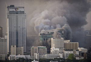 Buildings burnt by the Red Shirt protesters