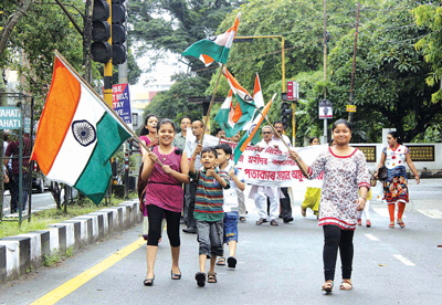 Procession being taken out by the members of Press Club on the occasion of Independence Day in Guwahati