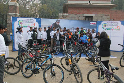 Cyclists posing for a photograph at Imphal